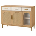 Komoda 150 x 40 x 85 cm z drewna naturalna z rattanem - styl retro