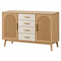 Komoda 160 x 40 x 85 cm drewniana dąb naturalny kremowa z ryflowanymi drzwiami