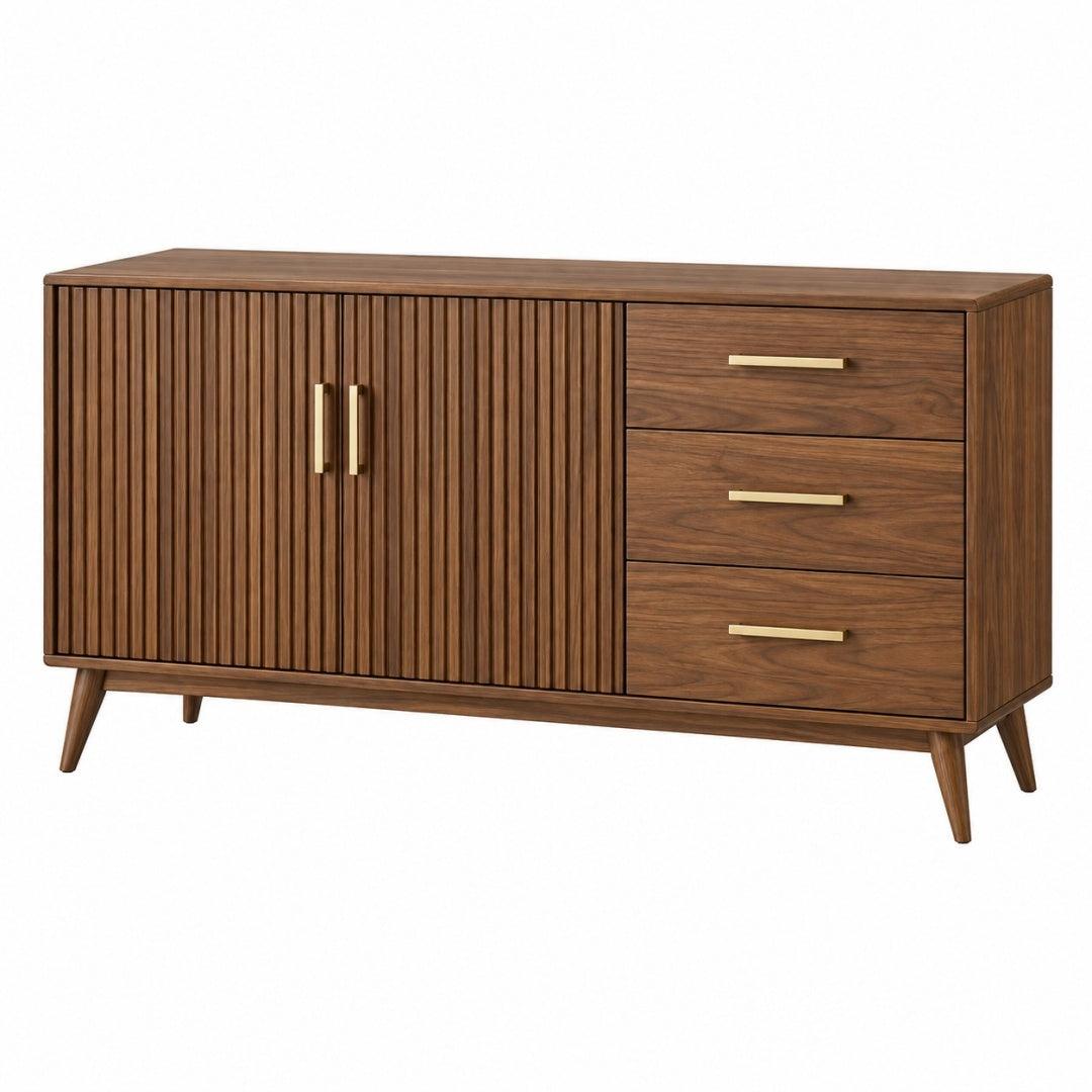 Komoda 160 x 40 x 80 cm brązowa z ryflowanymi drzwiami i szufladami w stylu retro