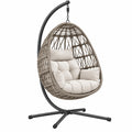 Fotel wiszący 105 x 105 x 195 cm z technorattanu szary z czarnym stelażem do ogrodu