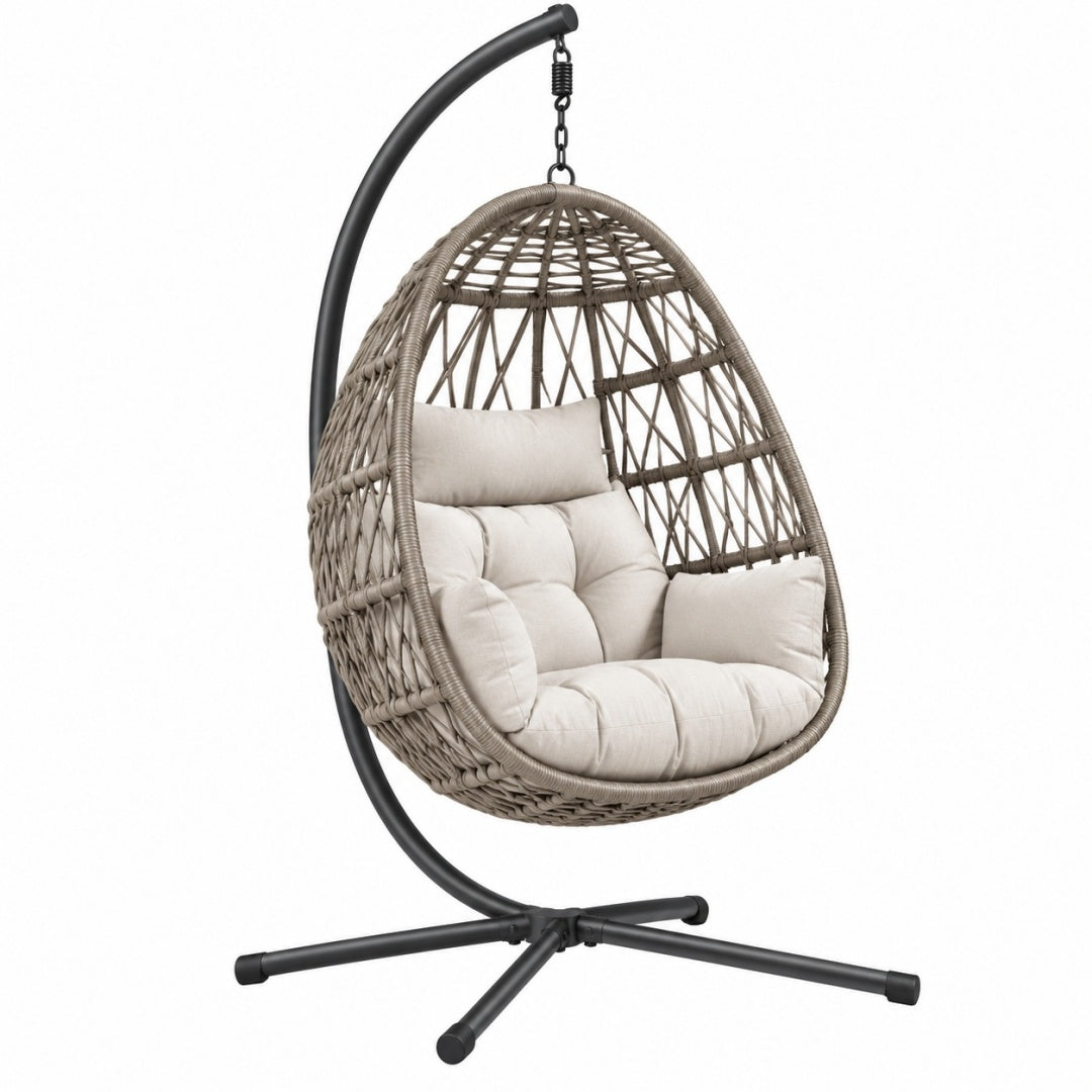 Fotel wiszący 105 x 105 x 195 cm z technorattanu szary z czarnym stelażem do ogrodu